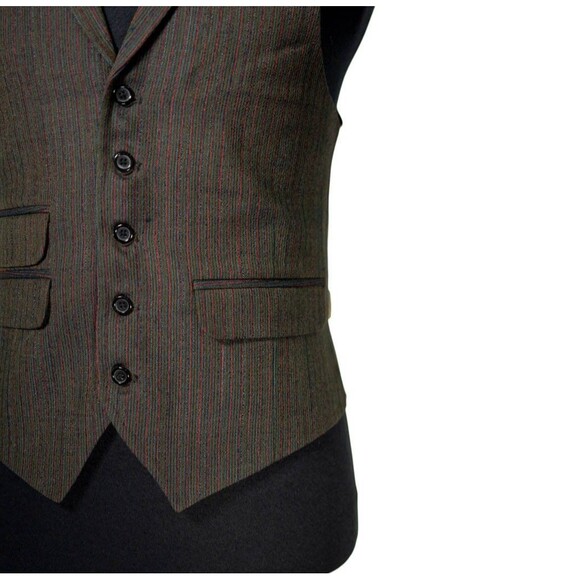 Mens Vest 40R Green Orange Blue Striped Waistcoat Formal Casual Preppy Wedding - Picture 6 of 10